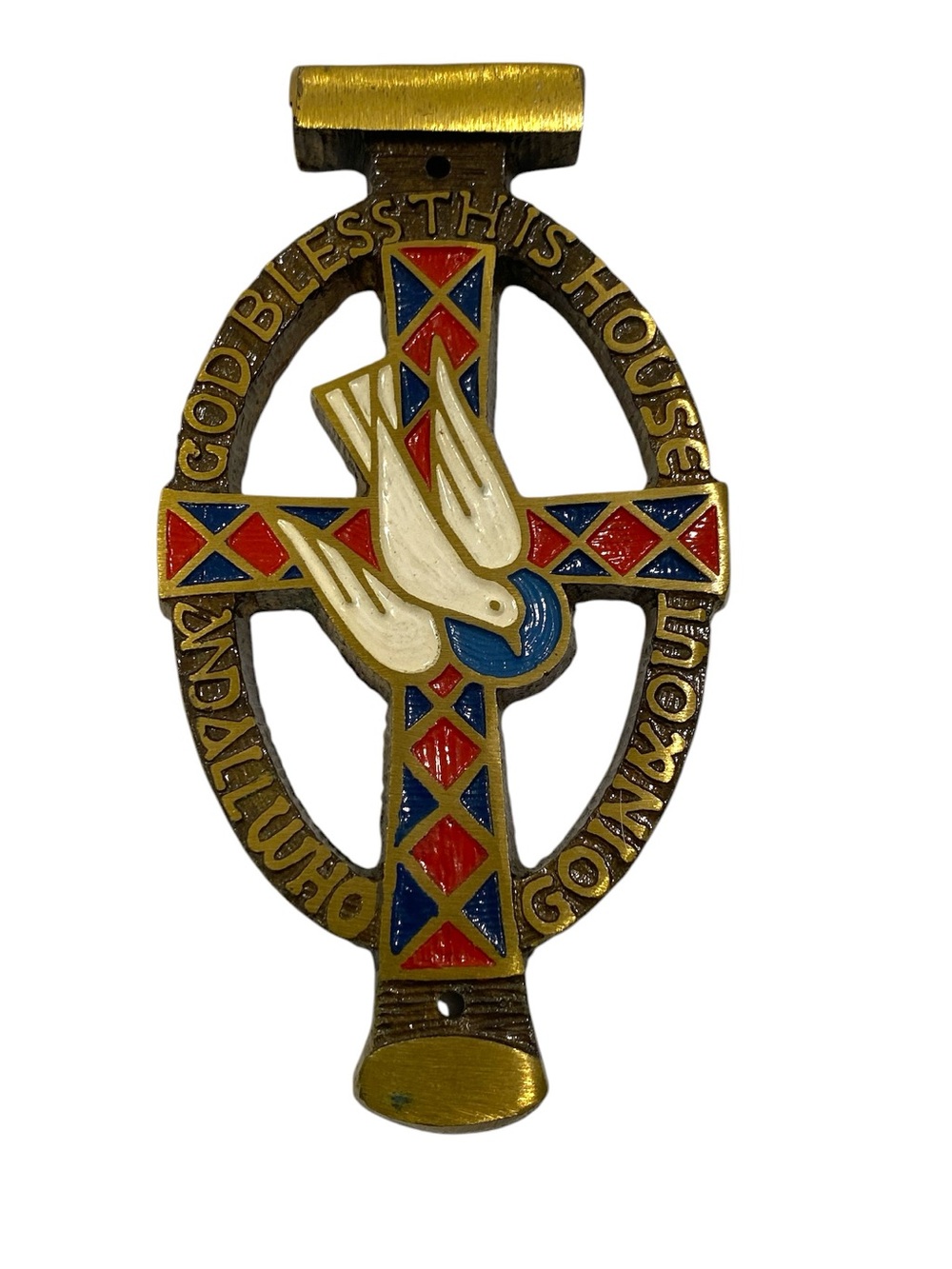 Vintage Terra Sancta Guild Solid Brass Bless This House Door Plaque